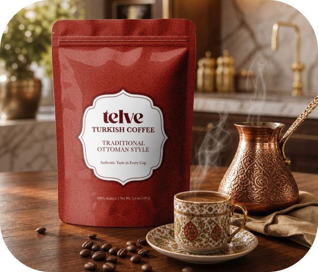 Telve Turkish coffee pouch with copper cezve